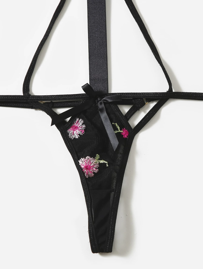 Body Transparente Negro con Bordado Floral-4