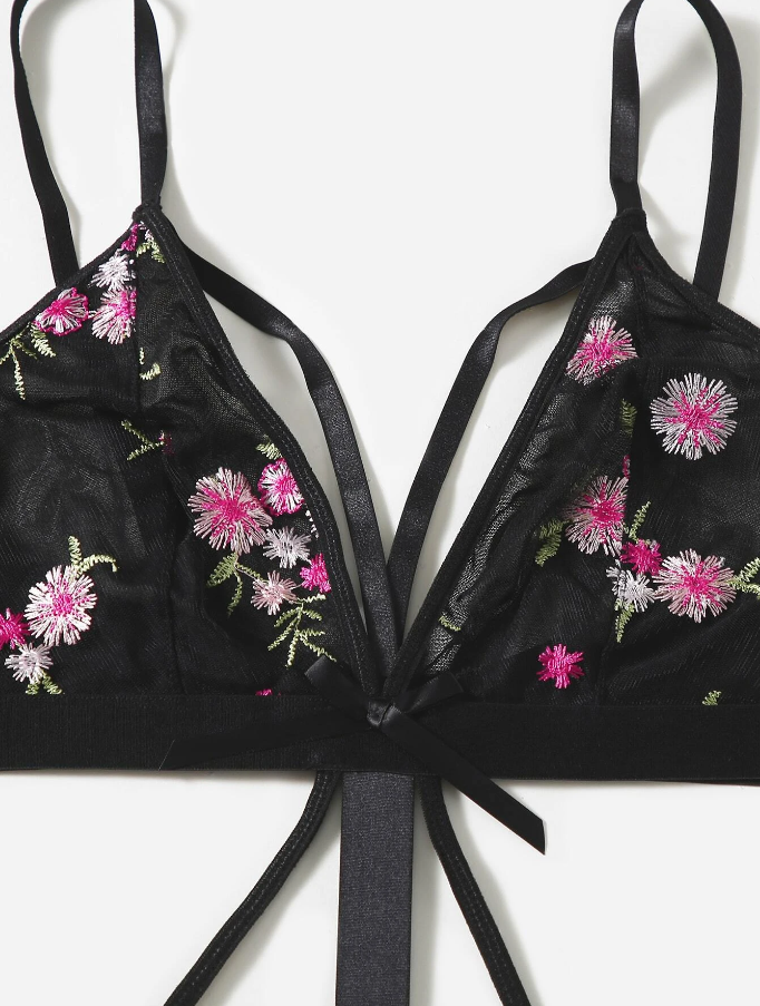 Body Transparente Negro con Bordado Floral-5
