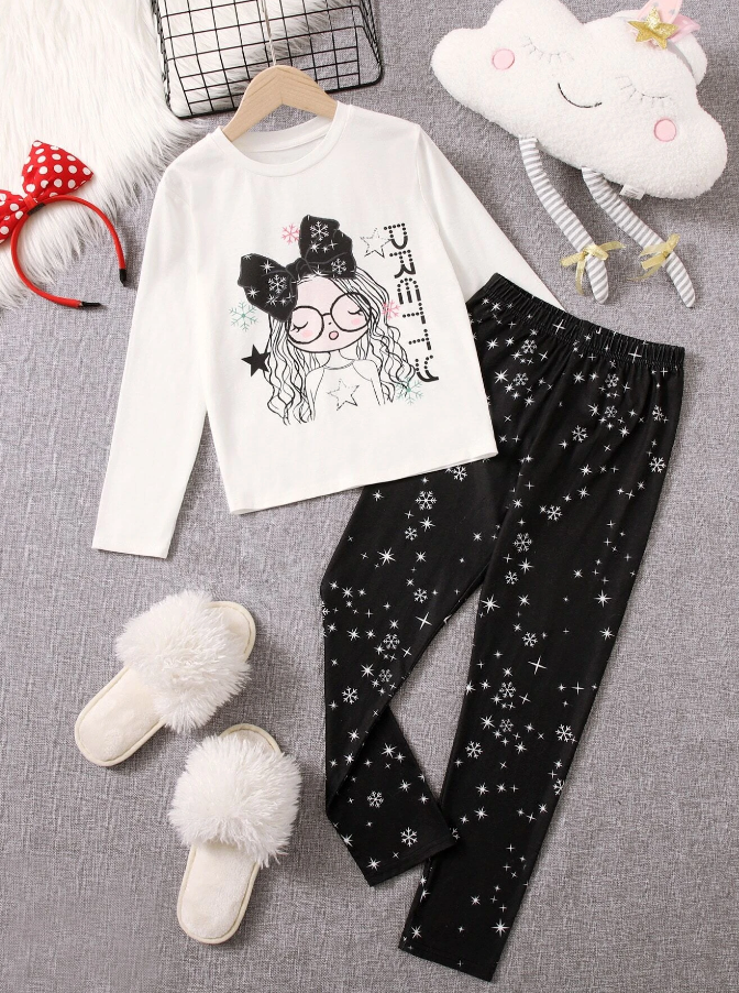 Set de Pijama Casual - Blanco y Negro-3