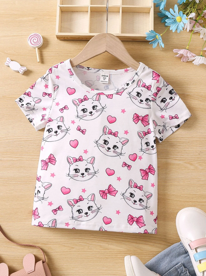 Camiseta Casual Infantil con Estampado de Dibujos Animados-3