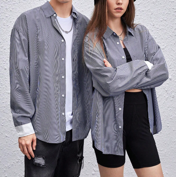 Camisa Oversized a Rayas - Gris - Talla XL-2