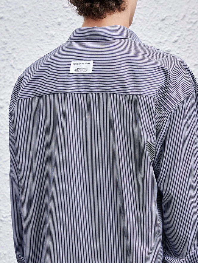Camisa Oversized a Rayas - Gris - Talla XL-5
