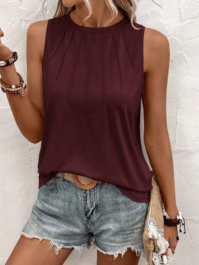 🍷 Top de Tirantes Plisado, Simple y Liso para Mujer - Talla L-5