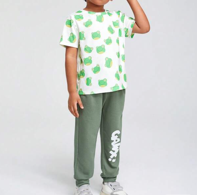 Conjunto Casual para Niño: Camiseta con Estampado de Ranas y Pantalón Deportivo 🐸✨ - Talla 5 años-2