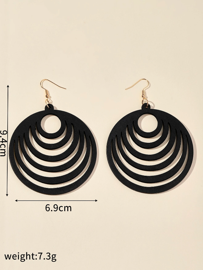 🖤 Pendientes de Madera – Anillos Concéntricos & Negro Mate-2