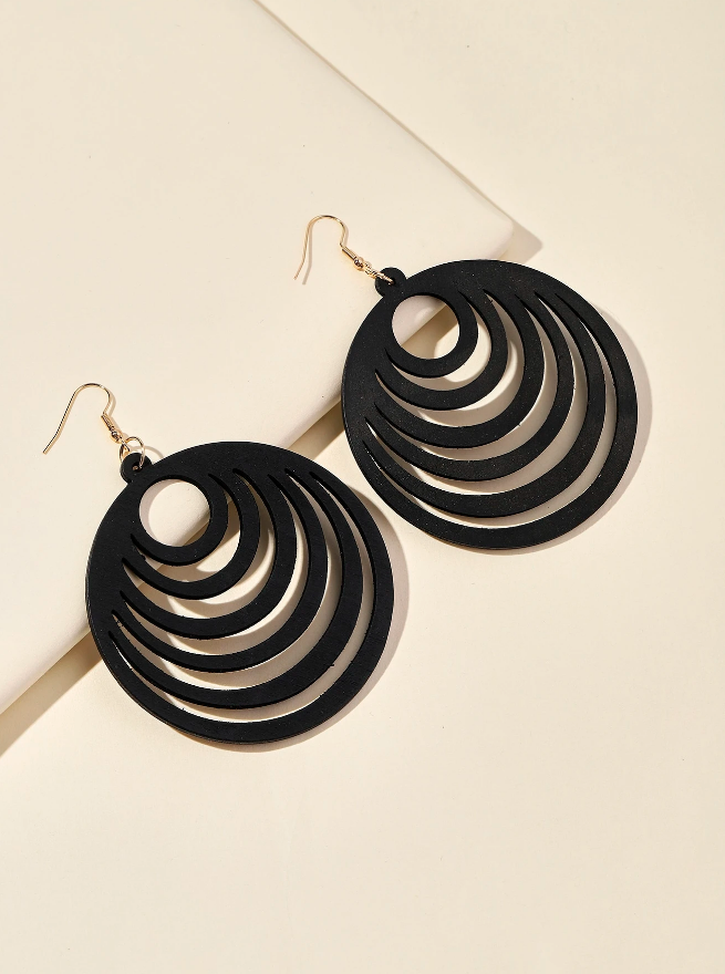 🖤 Pendientes de Madera – Anillos Concéntricos & Negro Mate-4