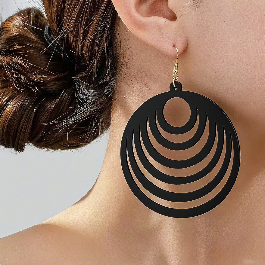 🖤 Pendientes de Madera – Anillos Concéntricos & Negro Mate-5