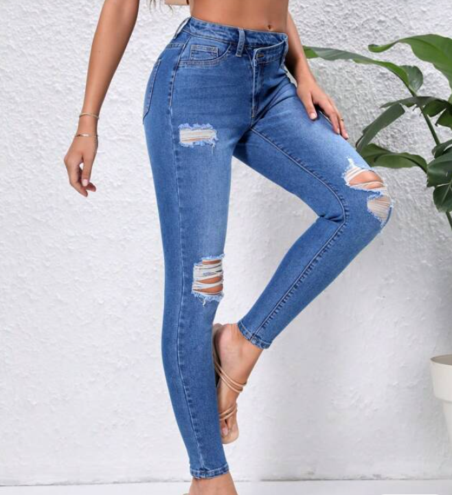 Jeans Ajustados Azul Lavado Medio-3