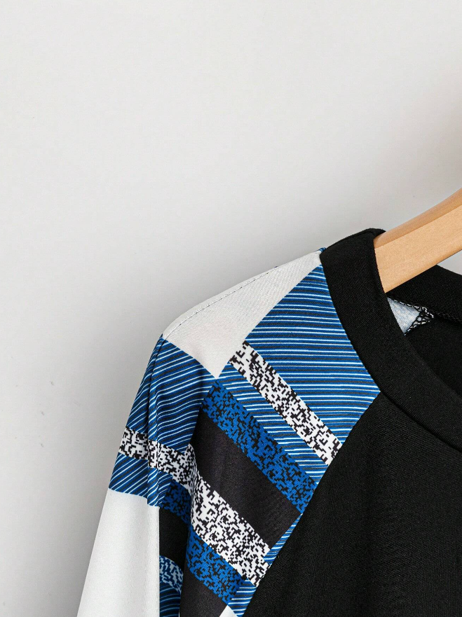 💙 Camiseta de Manga Larga con Cuello Redondo y Estampado de Cuadros - Talla XL-3