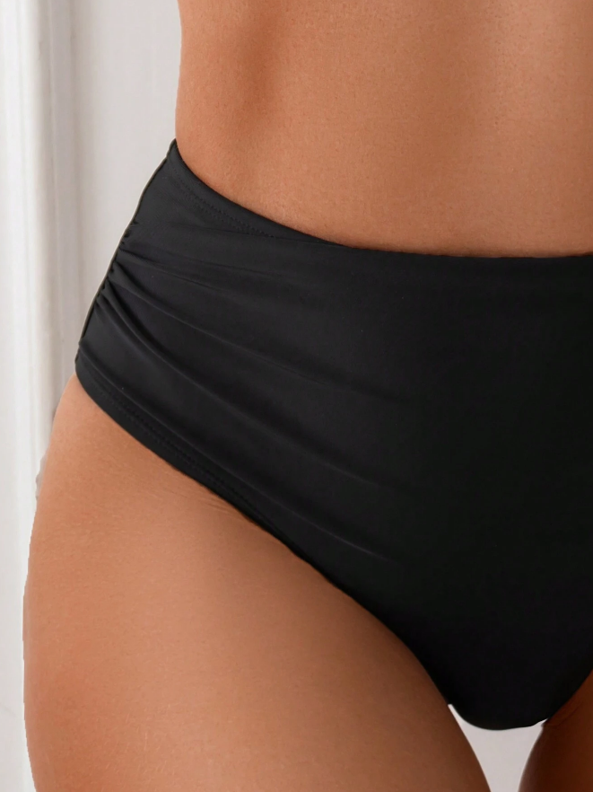 Conjunto de Bikini de Verano con Diseño Sólido y Fruncido - Talla XL-1