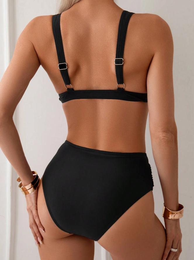 Conjunto de Bikini de Verano con Diseño Sólido y Fruncido - Talla XL-4