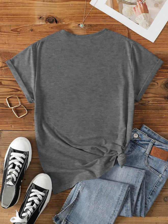 Camiseta de Manga Corta con Cuello Redondo y Diseño de Plantas  - Talla XL-3