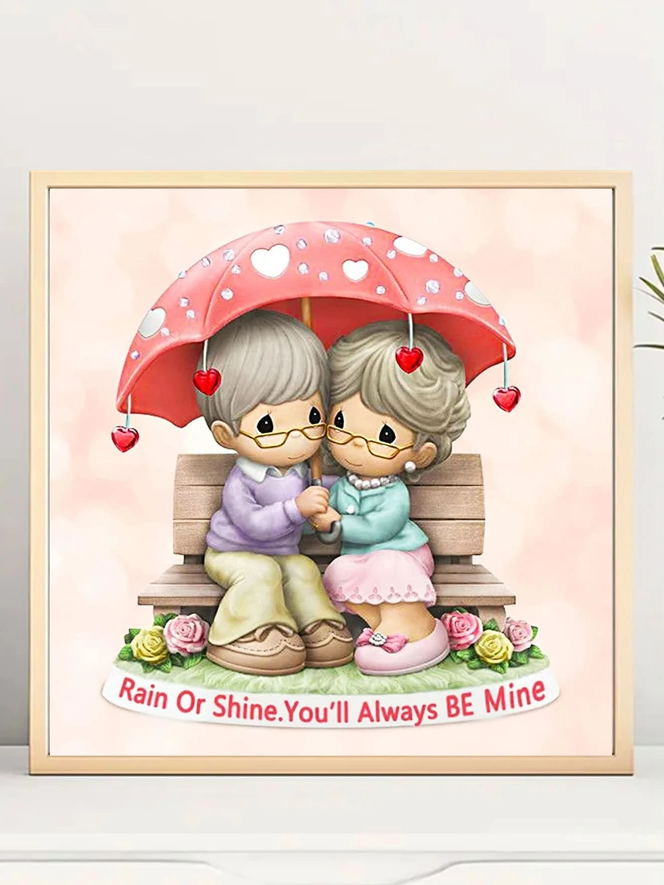 Pintura de Diamantes DIY - Pareja Bajo la Lluvia-3