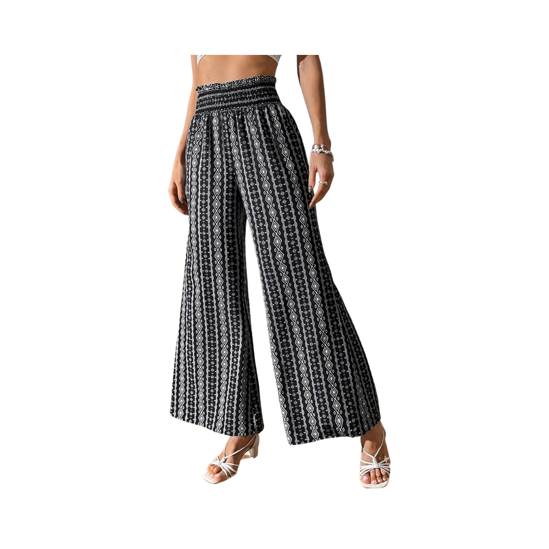 Pantalones Bohemios de Pierna Ancha Geometricos-0