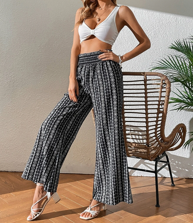 Pantalones Bohemios de Pierna Ancha Geometricos-3