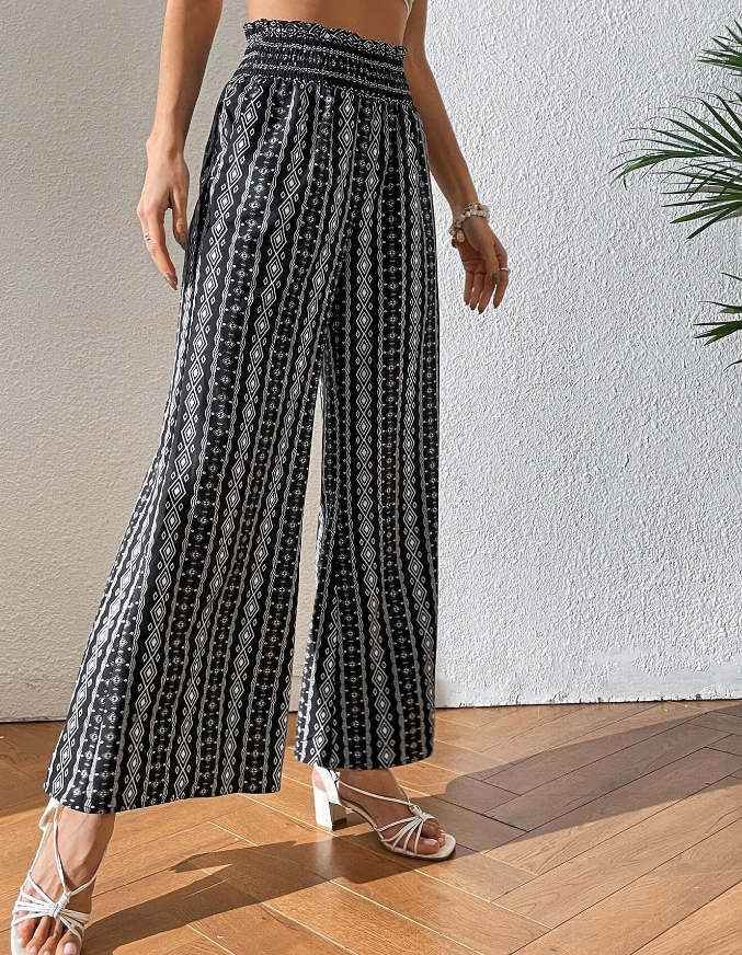 Pantalones Bohemios de Pierna Ancha Geometricos-4