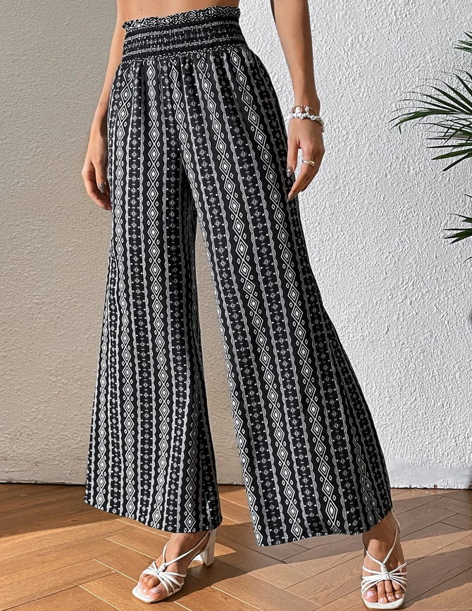 Pantalones Bohemios de Pierna Ancha Geometricos-5