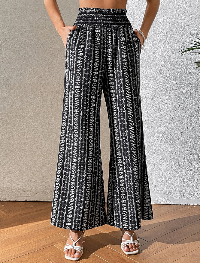Pantalones Bohemios de Pierna Ancha Geometricos-7