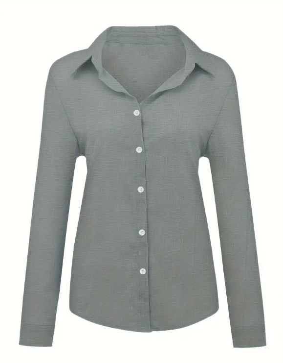  Camisa de Manga Larga Suelta Unicolor para Mujer - Talla XXL-2