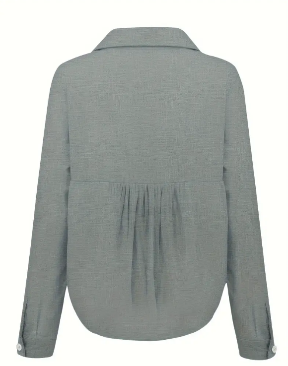  Camisa de Manga Larga Suelta Unicolor para Mujer - Talla XXL-3