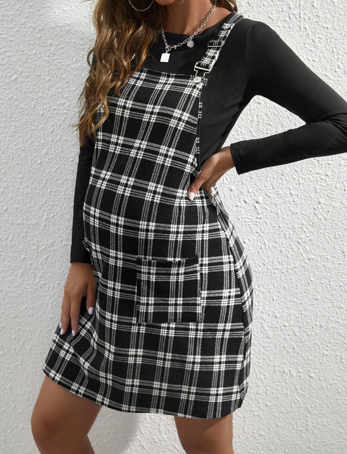 Conjunto Casual de 2 Piezas en Blanco y Negro con Estampado a Cuadros-4