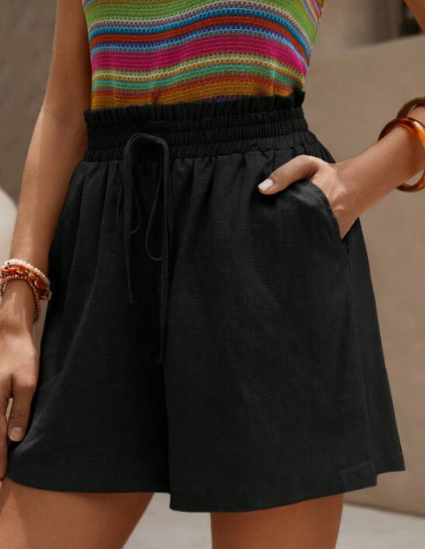 Short Negro de Lino con Cordón y Bolsillos ✨ - Talla S Oversized-2