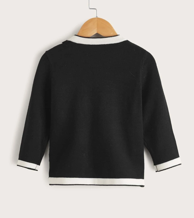Pullover Casual de Blanco y Negro con Patrón Geométrico-4
