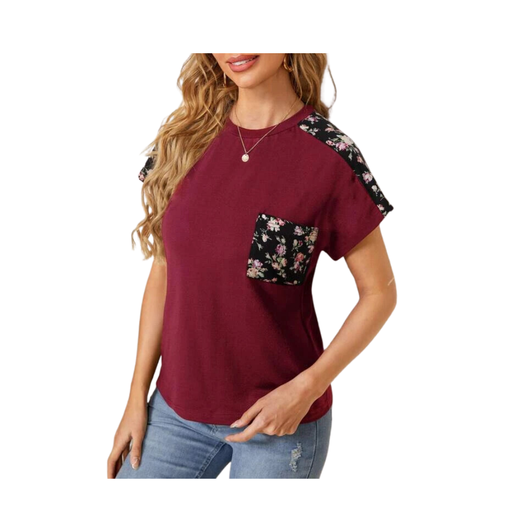 Camiseta Casual con Detalles Florales-0
