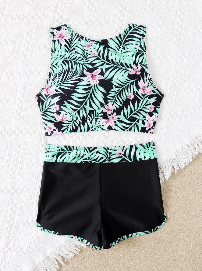 🌺 Bikini Deportivo con Estampado Tropical – 2 Piezas - Talla 8 años-2