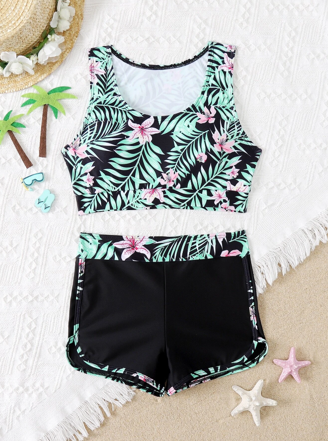 🌺 Bikini Deportivo con Estampado Tropical – 2 Piezas - Talla 8 años-3