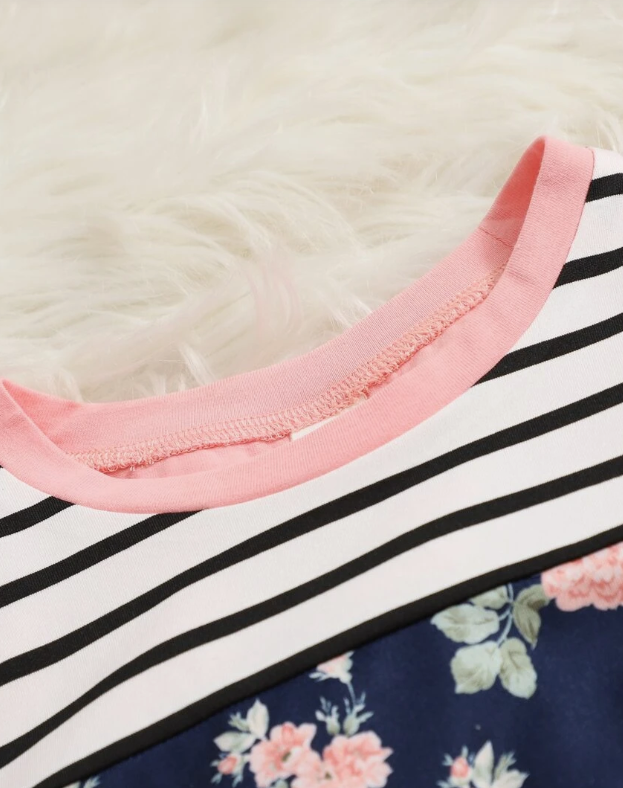 🌸 Polera Infantil Multicolor con Estampado Floral y Rayas - Tallas 4 y 7 años-3