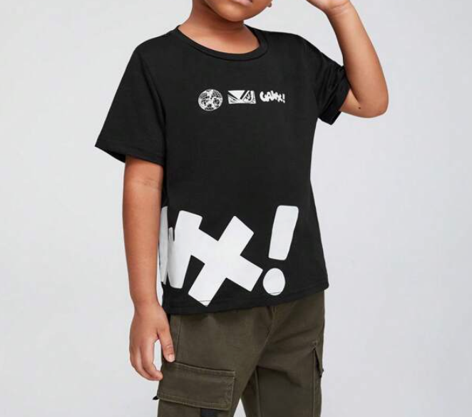Camiseta Negra Casual para Niño con Estampado de Letras ⚡🖤 - Talla 7 años-4