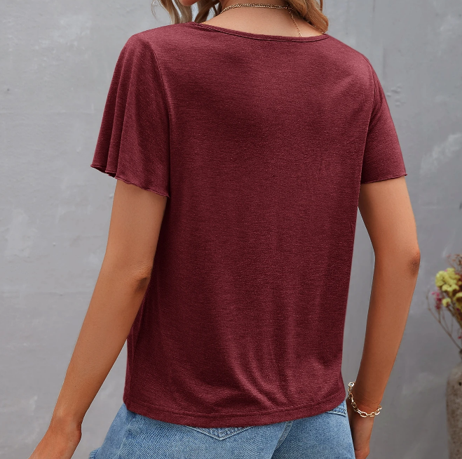 🍷 Camiseta con Tira Cruzada y Manga Mariposa - Talla L-2