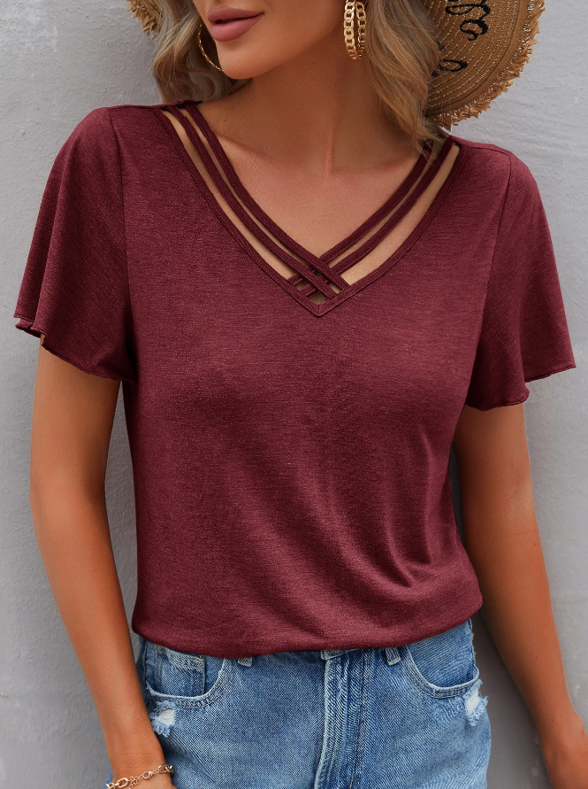 🍷 Camiseta con Tira Cruzada y Manga Mariposa - Talla L-5