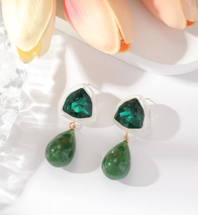 Pendientes de Acero Inoxidable con Cristal Verde-2