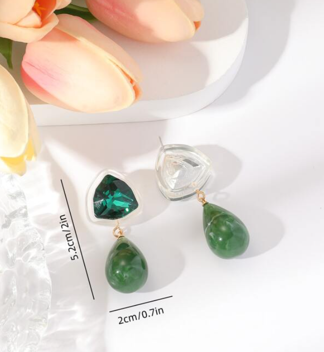 Pendientes de Acero Inoxidable con Cristal Verde-3