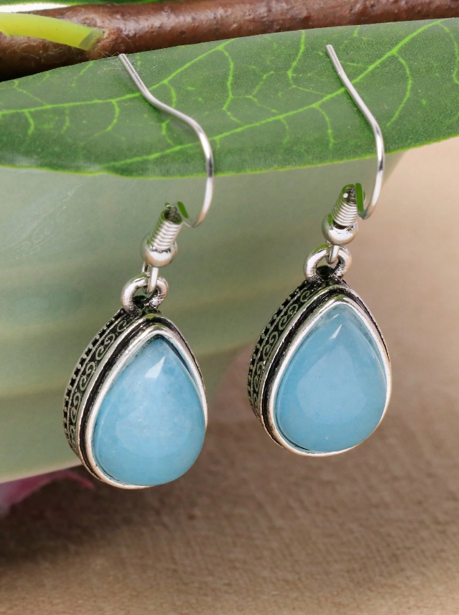💎 Pendientes Elegantes – Gema Celeste & Halo de Diamantes de Imitación-3