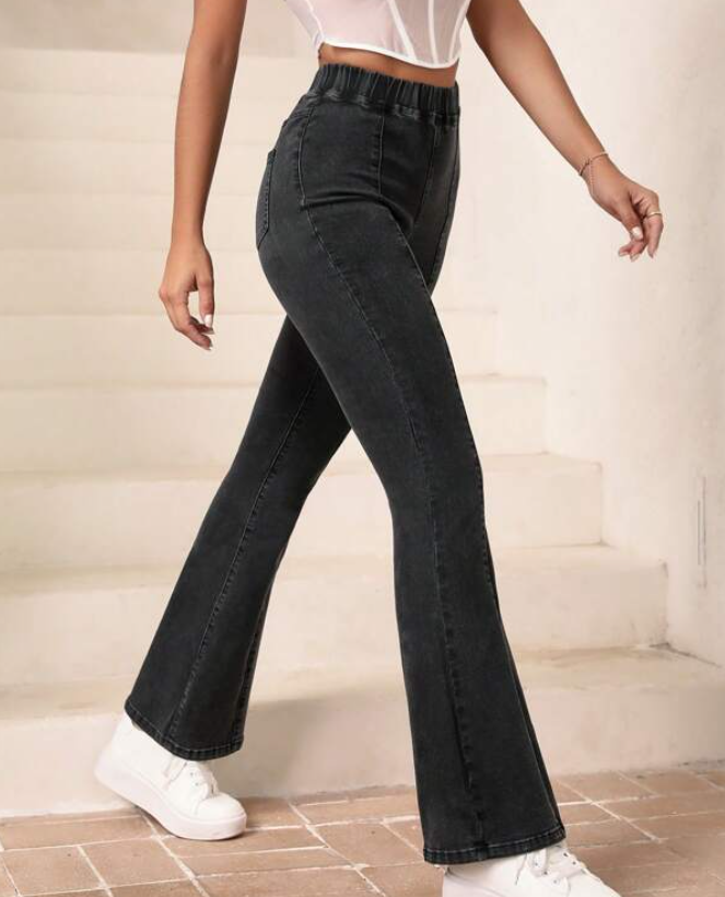 Pantalón de Mezclilla Negro de Pierna Amplia - Talla 40-3