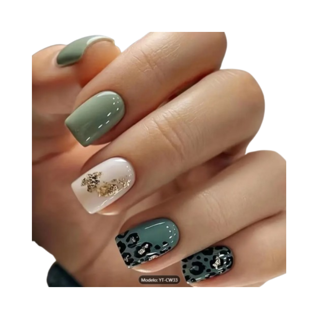 Uñas Cortas Cuadradas - Diseño Contrastante-1