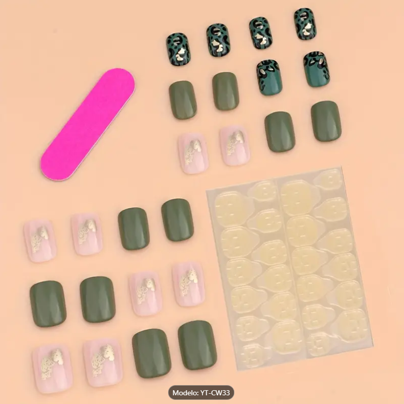 Uñas Cortas Cuadradas - Diseño Contrastante-2