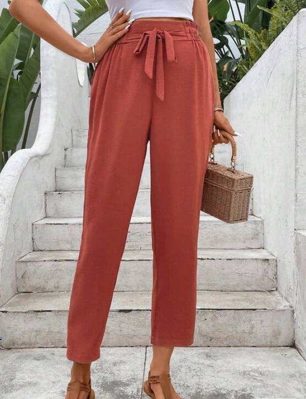 Pantalón Casual de Talle Alto con Lazo 🍂✨ - Talla L-2
