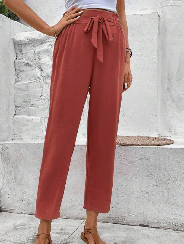 Pantalón Casual de Talle Alto con Lazo 🍂✨ - Talla L-3