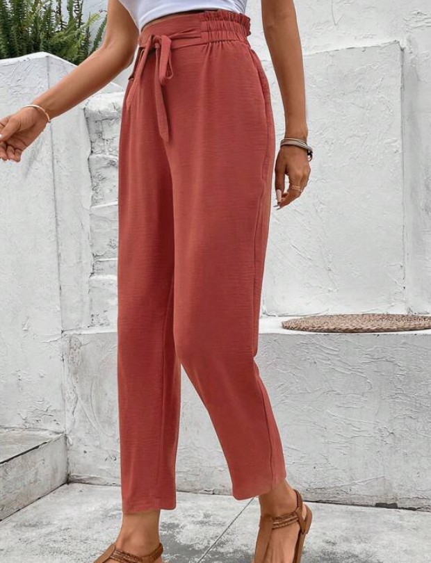 Pantalón Casual de Talle Alto con Lazo 🍂✨ - Talla L-4