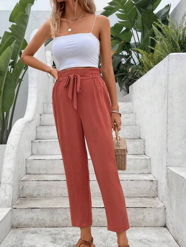 Pantalón Casual de Talle Alto con Lazo 🍂✨ - Talla L-6