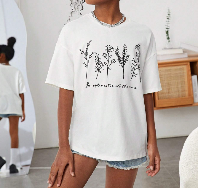 🌸 Polera Oversized "Be Optimistic" – Estilo Natural y Positivo - Talla 8 años-3
