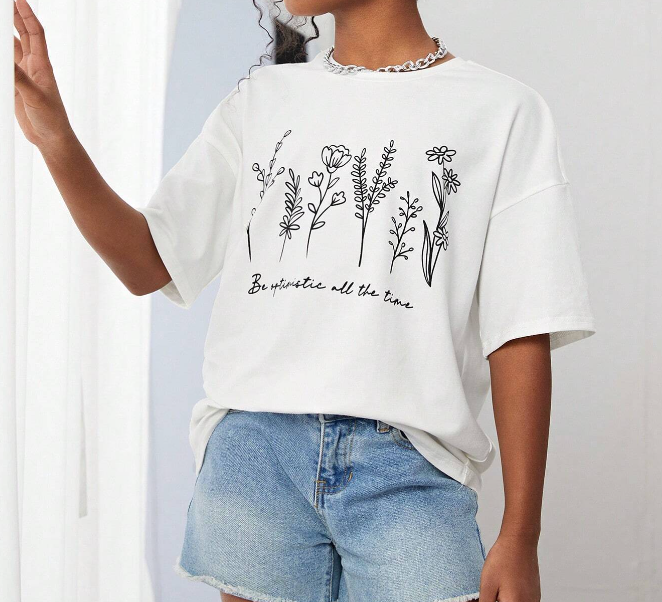 🌸 Polera Oversized "Be Optimistic" – Estilo Natural y Positivo - Talla 8 años-5