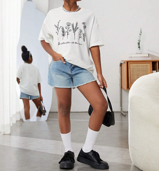 🌸 Polera Oversized "Be Optimistic" – Estilo Natural y Positivo - Talla 8 años-6