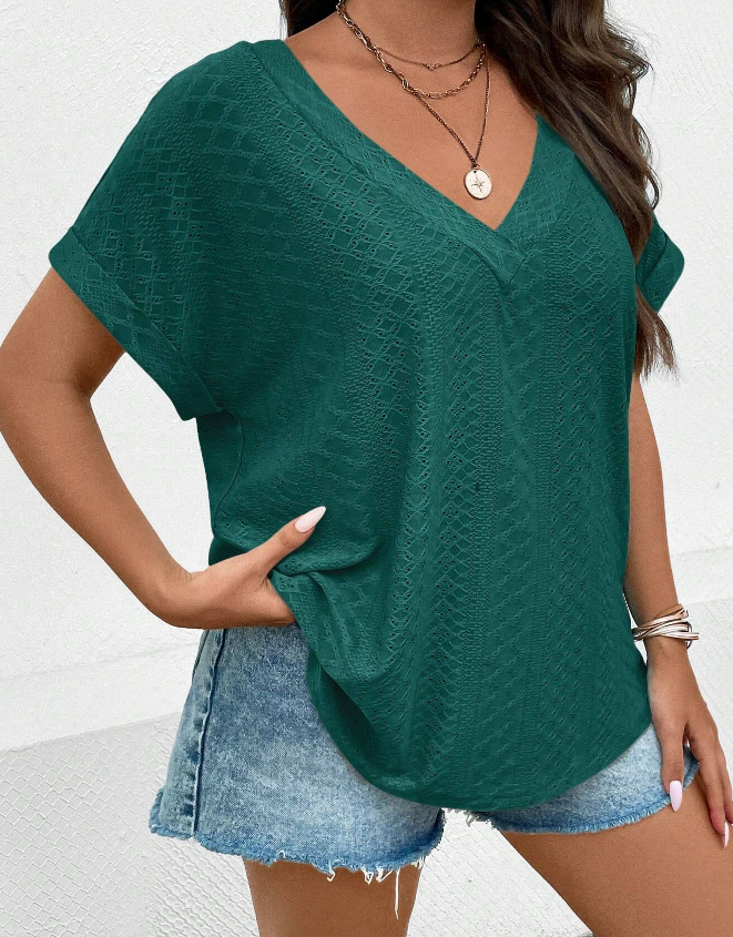 Camiseta Casual Lisa con Cuello en V - Talla XL-4