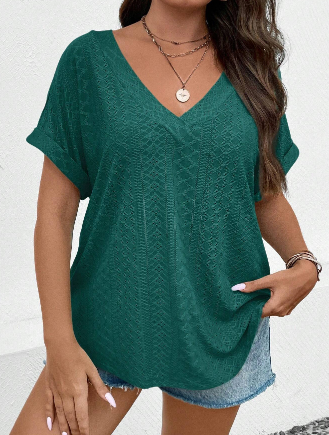 Camiseta Casual Lisa con Cuello en V - Talla XL-5