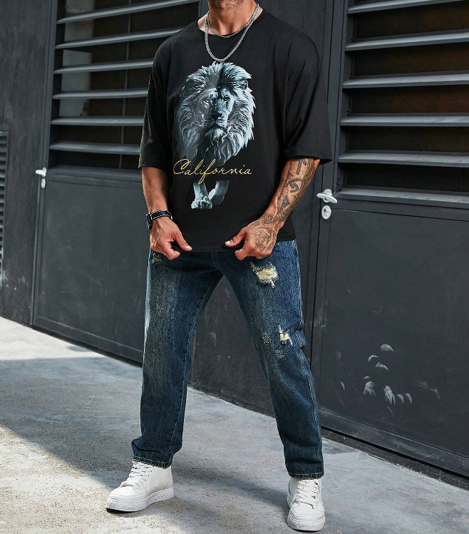Camiseta Oversize Hombre – Estampado León California - Talla 4XL-4